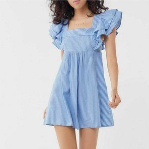 Urban Outfitters Womens Blue Stripped Short Sleeves Square Neck Mini Dress XS